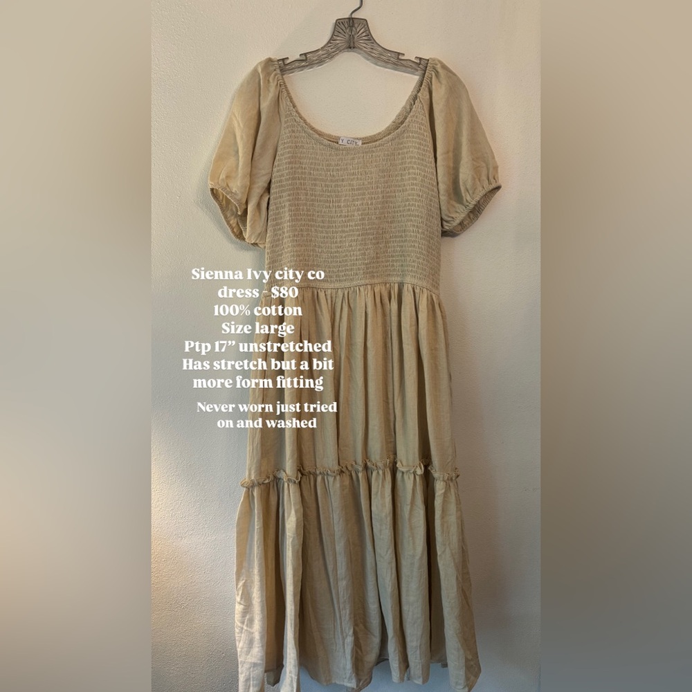 Ivy City Co Tan and Cream Tiered Ruffled Sundress